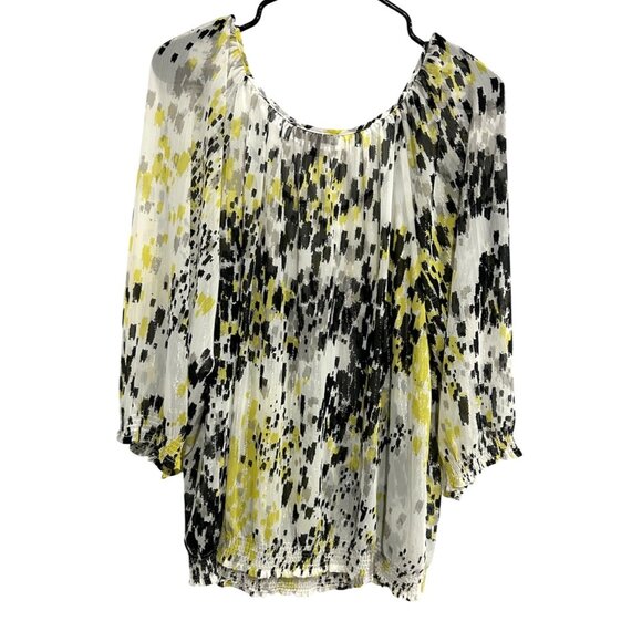 Multicolor Sheer Blouse With Elastic Hem & 3/4 Sleeves By The Limited Size XL - Picture 2 of 11